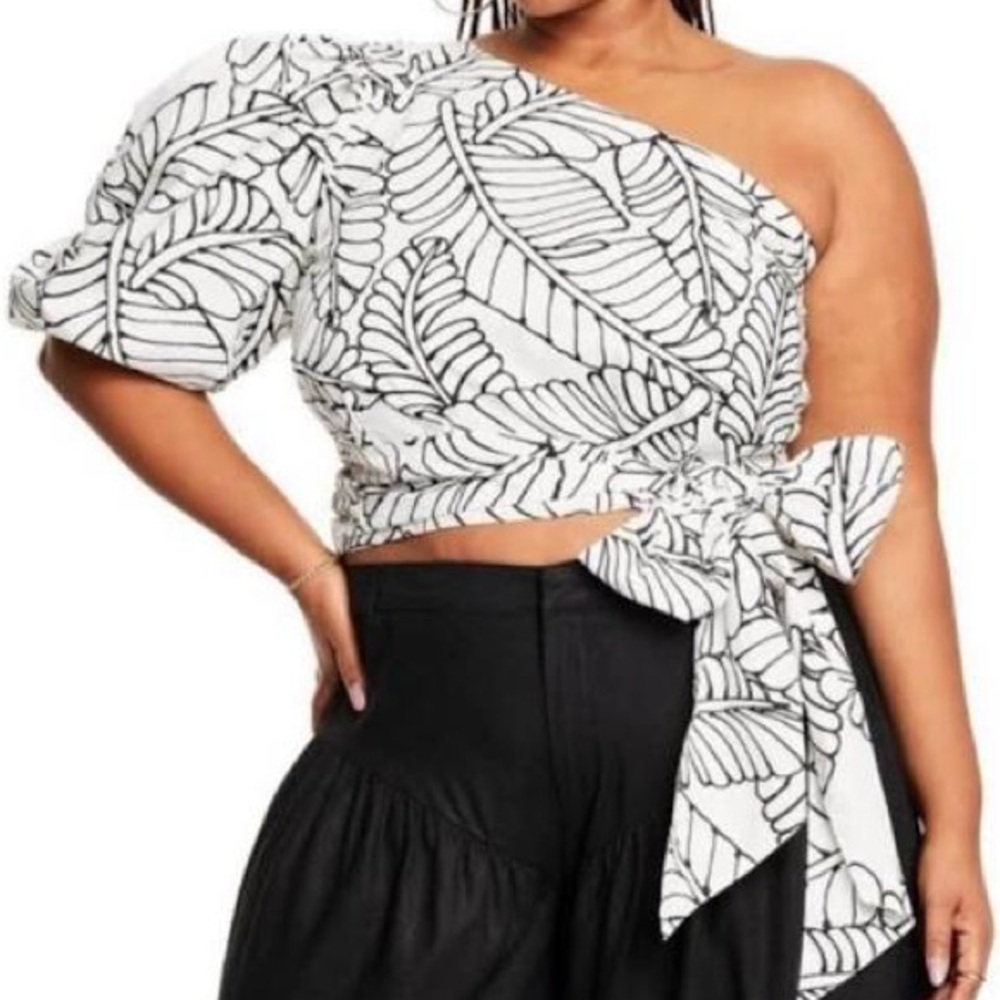 Fe Noel x Target Women's One-Shoulder Leaf Print Top - Black and White